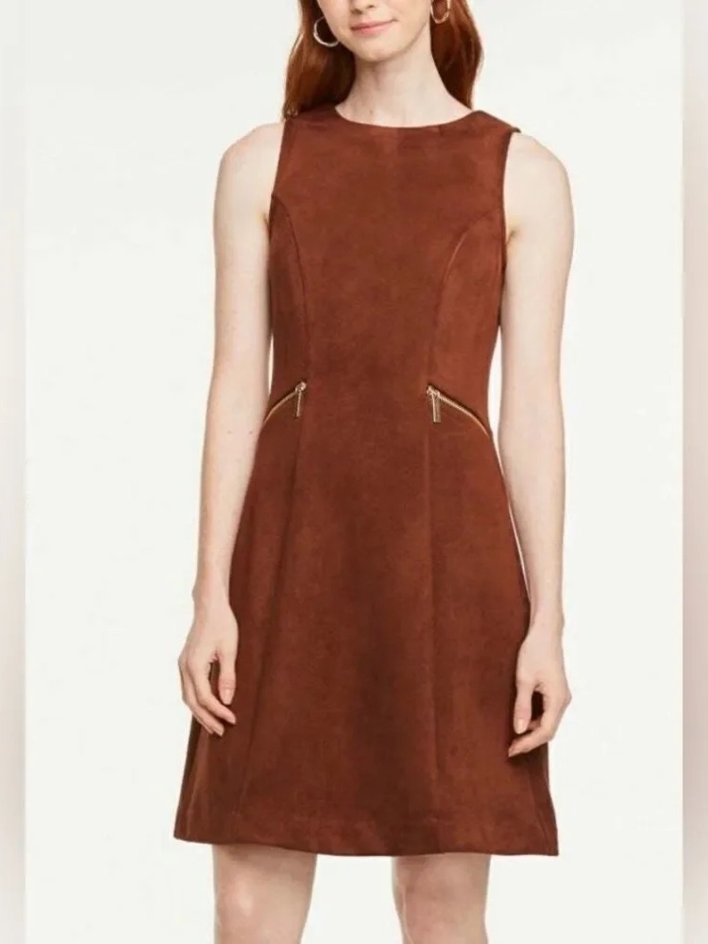 NWT - Ann Taylor Sleeveless Suede A-Line Dress in Chestnut - Size 16